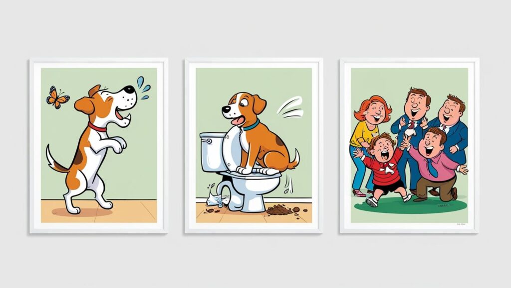 犬の無駄吠えや排泄トラブルの対策を示したイラスト