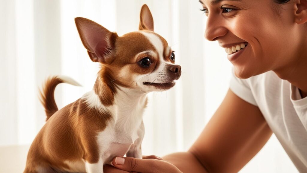しつけ教室の成功例で飼い主と犬がアイコンタクトしている