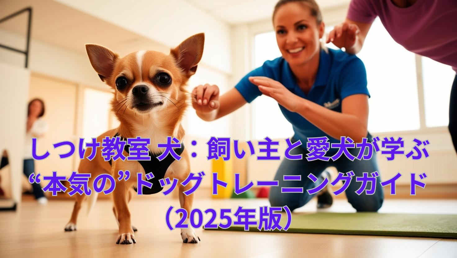 しつけ教室でドッグトレーナーが犬を教える様子（正の強化トレーニング）