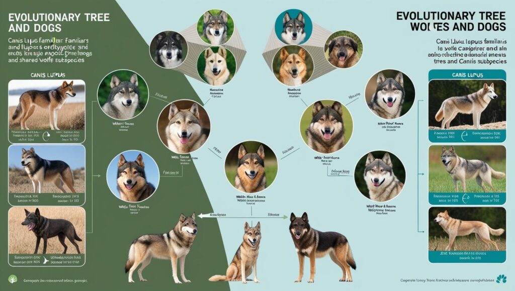 オオカミと犬の進化関係を示すイメージ(犬の歴史)