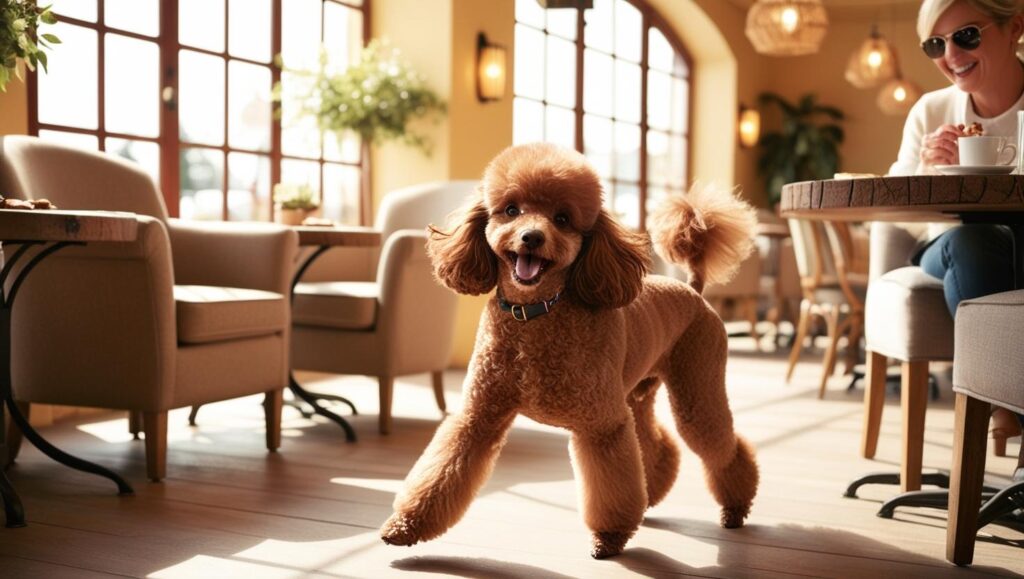 犬と飼い主がペット同伴OKのカフェでくつろいでいる(ペットフレンドリーな時代)
