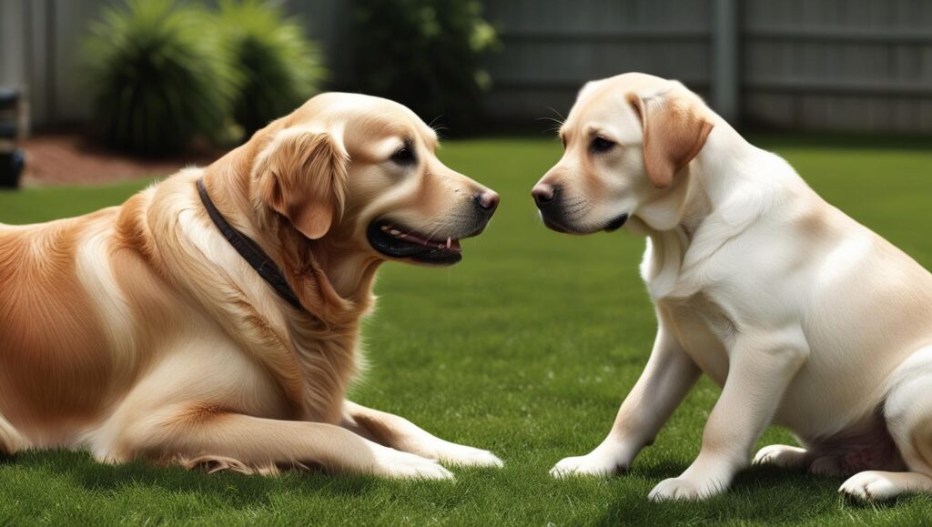 先住犬が新しい犬を警戒している