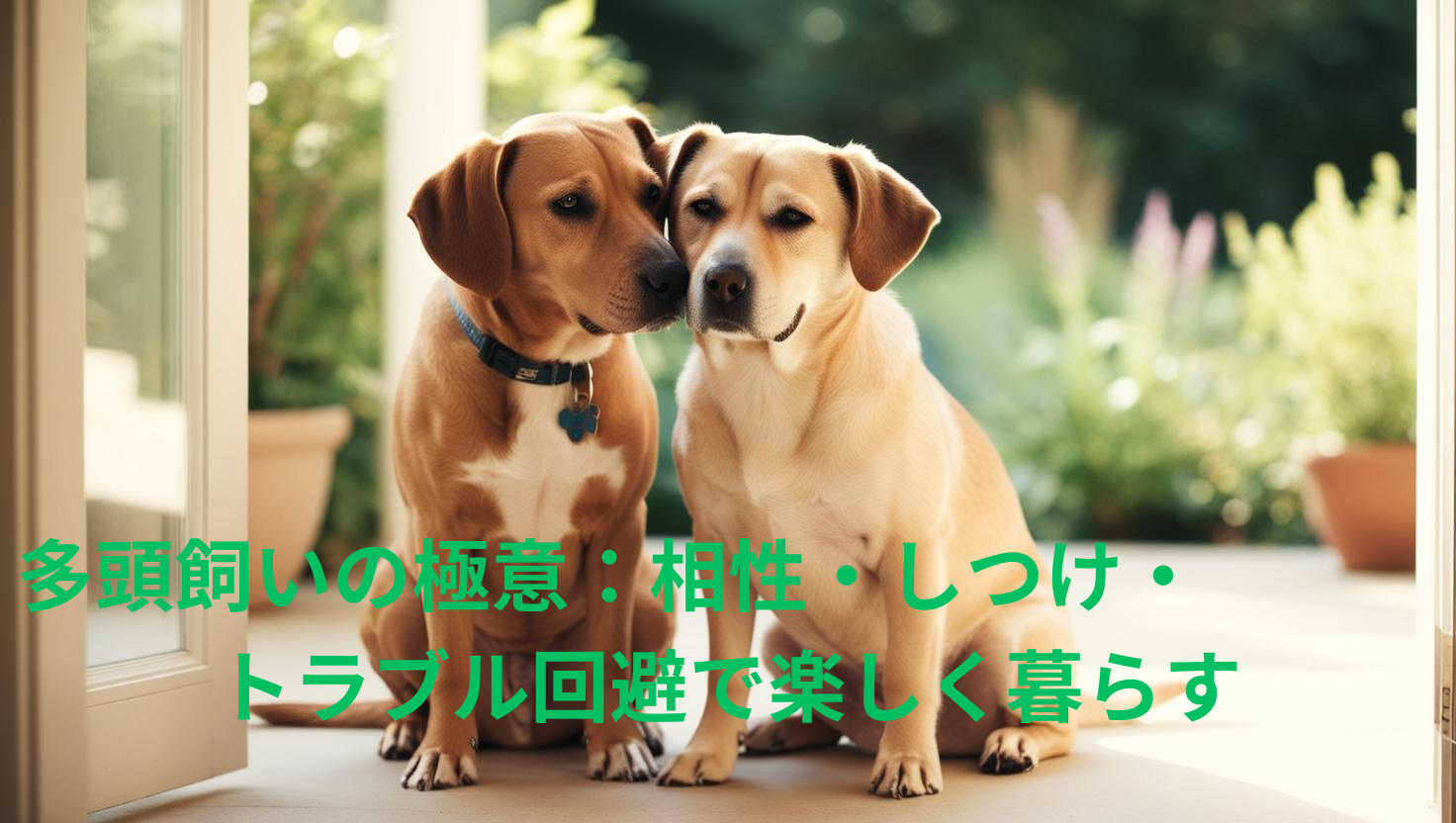 仲良く暮らす先住犬と新入り犬の写真（犬 多頭飼い 相性 しつけ）