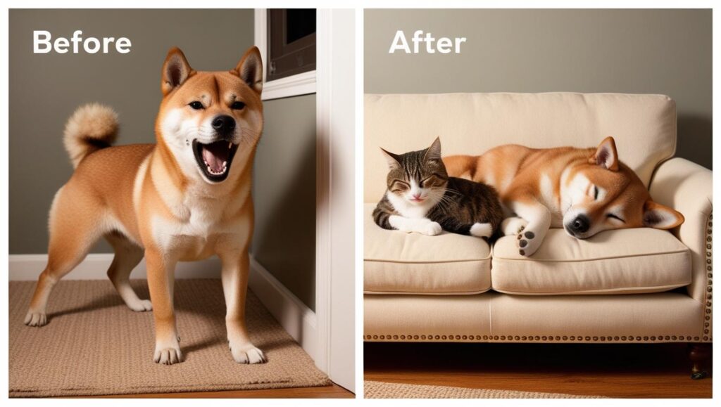 先住犬と新入り猫が不仲から仲良くなったビフォーアフター写真