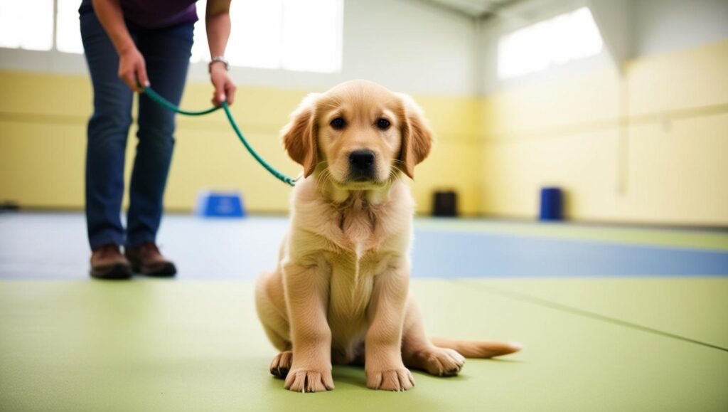 子犬がしつけトレーニングを受けている