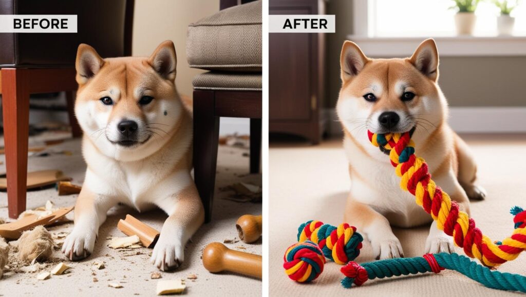 噛むおもちゃ導入前後の犬の様子を比較した写真