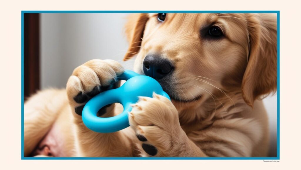 シリコン製の犬用噛むおもちゃを指で押して柔らかさをチェック(洗浄しやすさ)