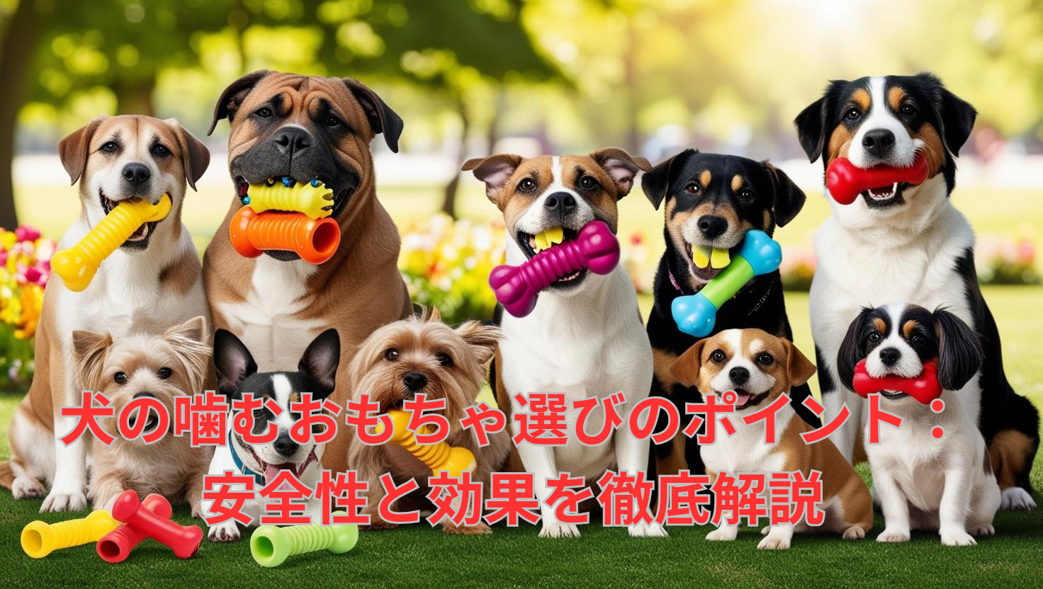犬が噛むおもちゃを咥えているアイキャッチ写真（犬 噛むおもちゃ 安全 効果）
