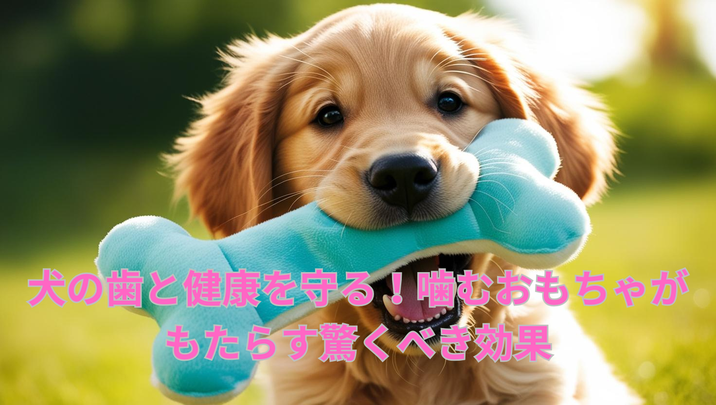 犬が天然ゴムのおもちゃを噛んでいるアイキャッチ（歯周病予防 ストレス解消）