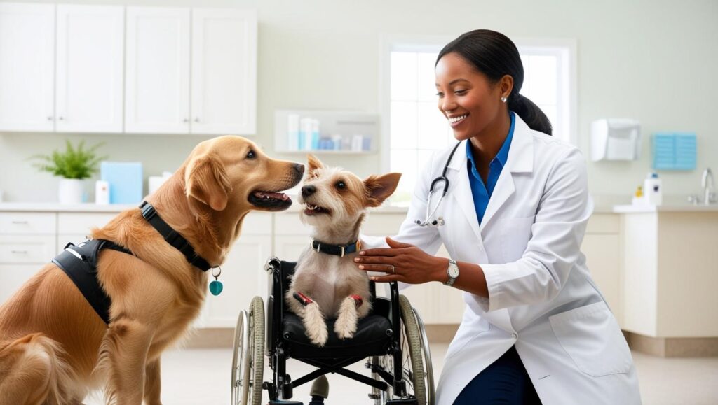 獣医師と障害を持った犬とのふれあい