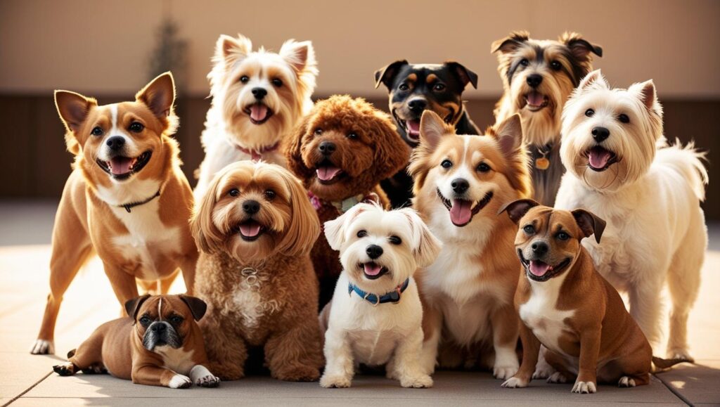 多様な犬種が集合している写真（犬種選び イメージ）
