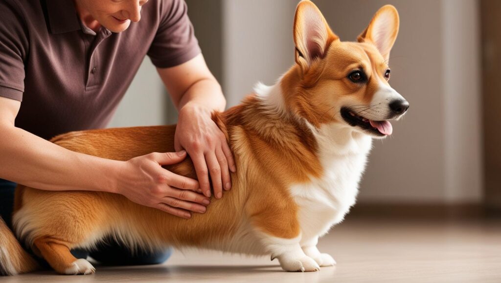 シニア犬がマッサージを受けてリラックスしている様子