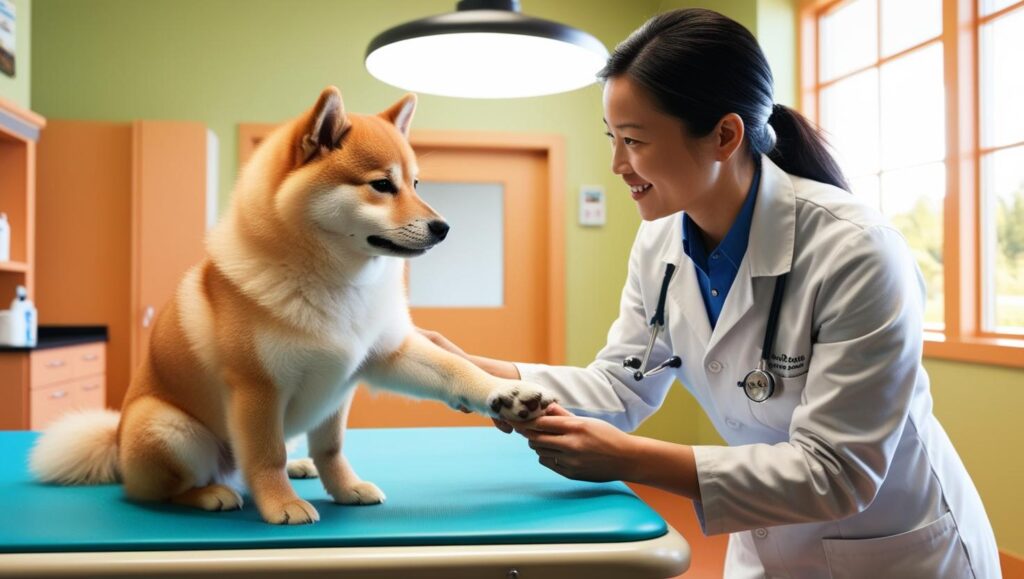 動物病院で健康診断を受ける柴犬