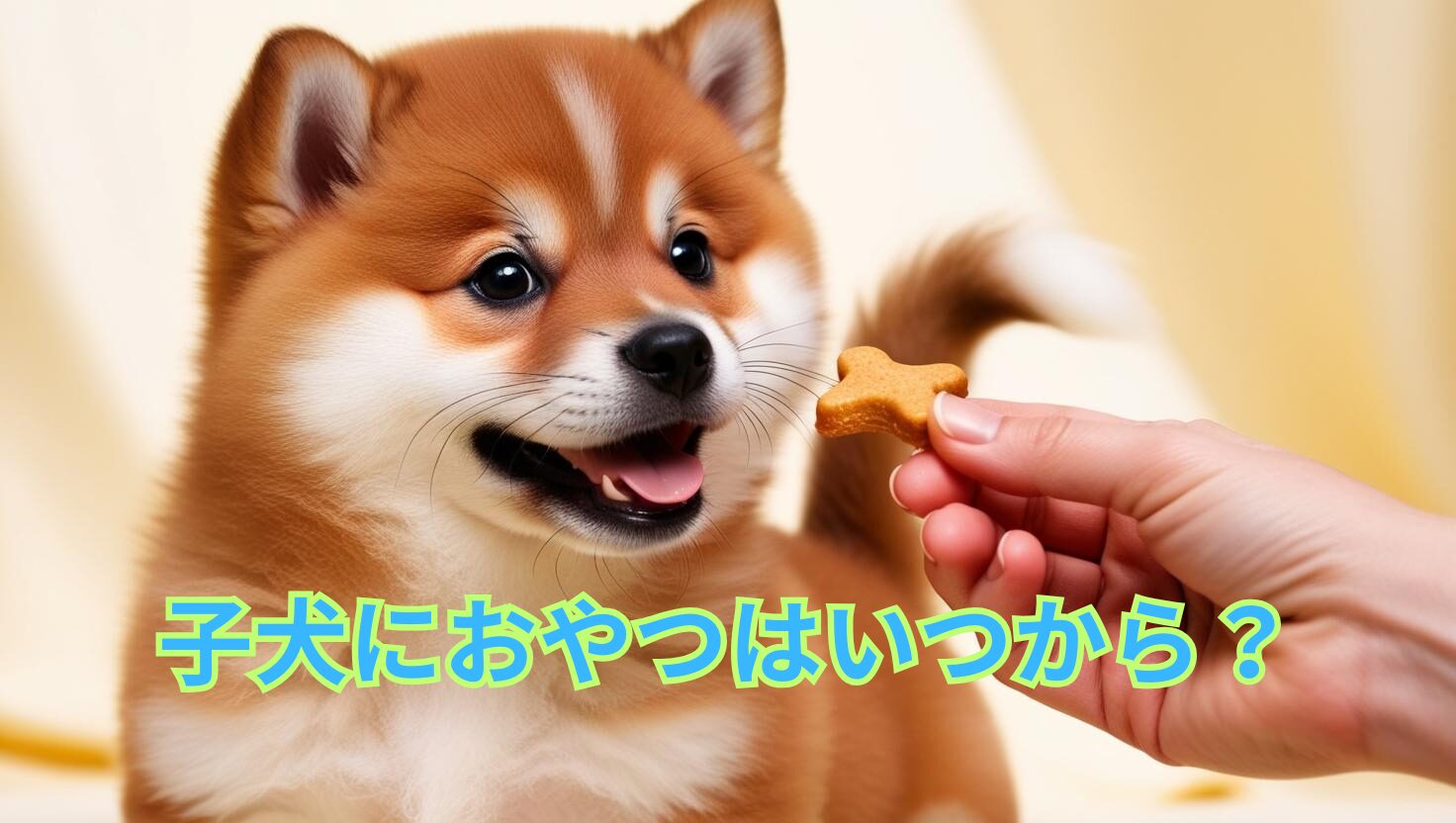 飼い主の手からおやつを嬉しそうに食べる子犬