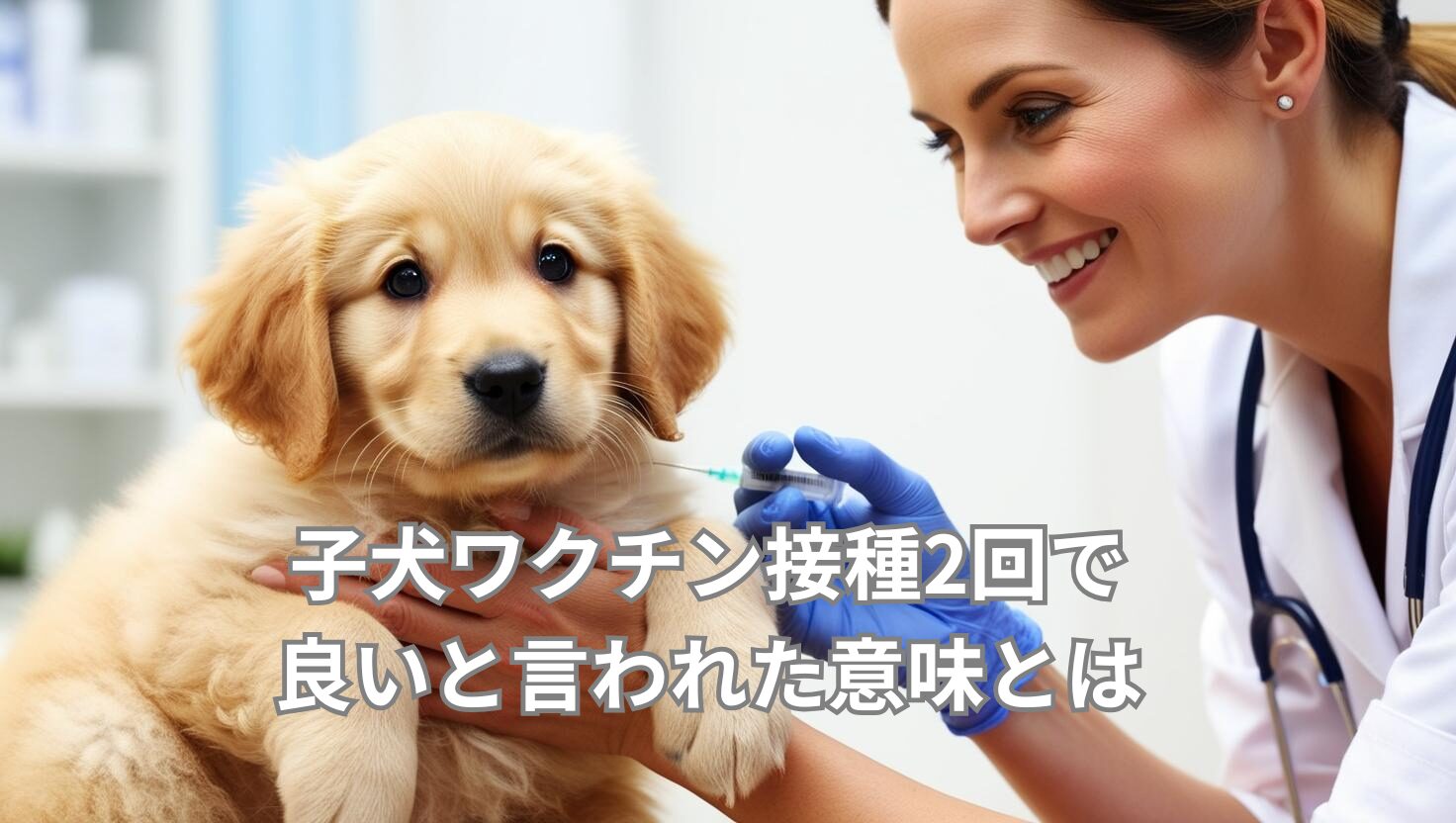 子犬がワクチン接種を受ける前に獣医師に抱かれている写真