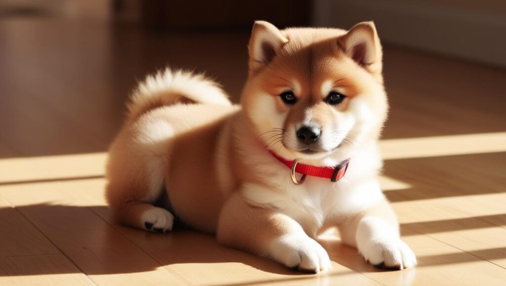 子犬が首輪をしている