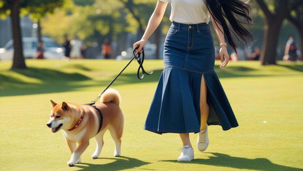 柴犬の日常のお世話をする飼い主