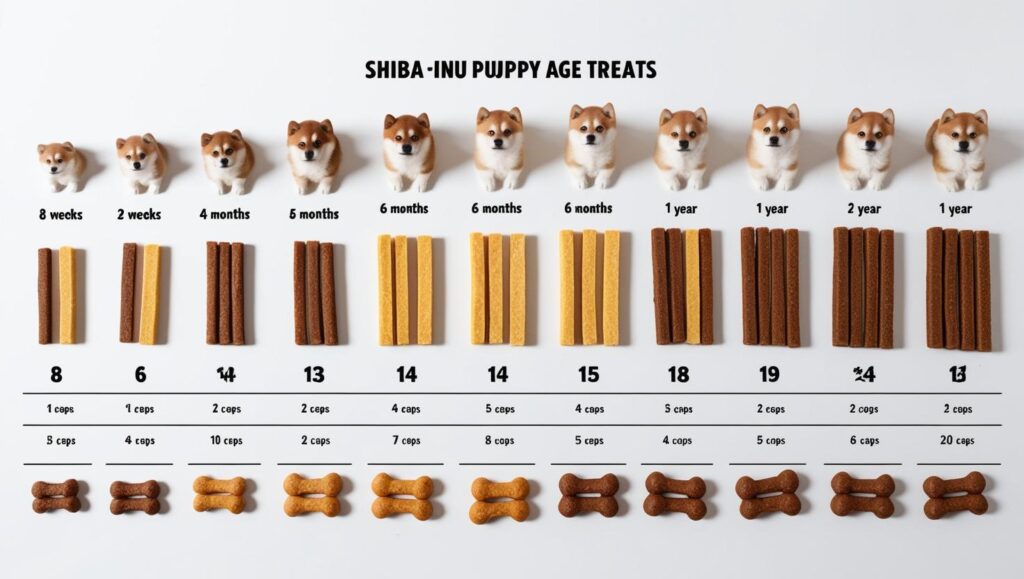 子犬の月齢ごとの適切なおやつの量を比較した画像