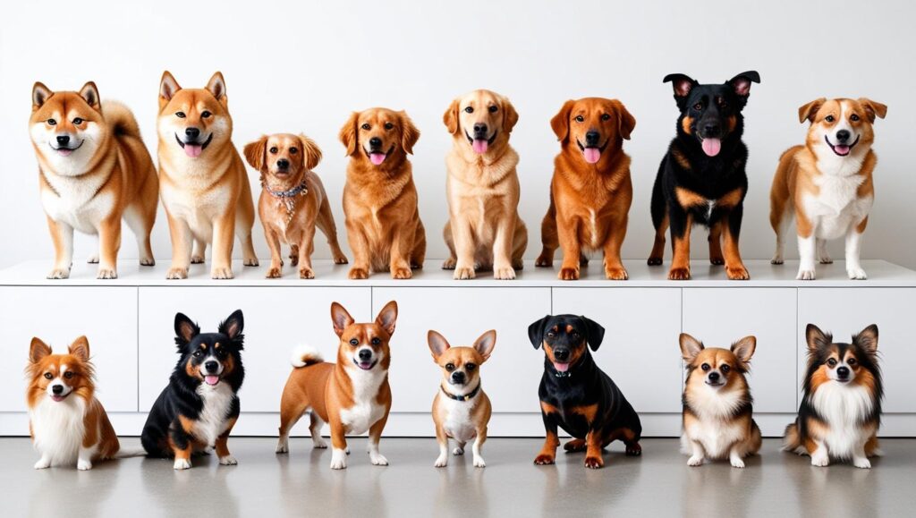 色んな犬種が並んでいる写真