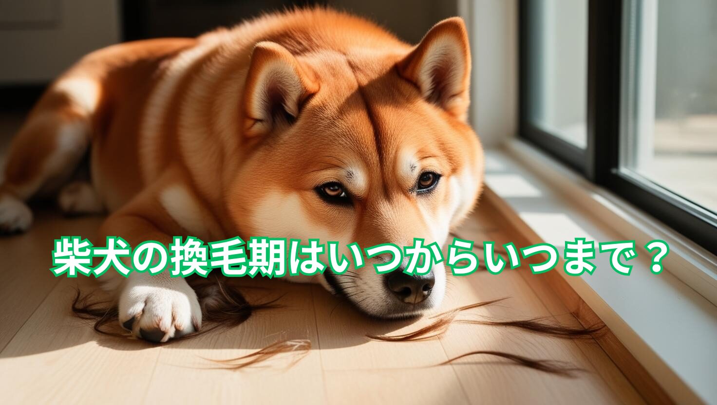 換毛期で抜け毛が多い柴犬をブラッシングしている写真。
