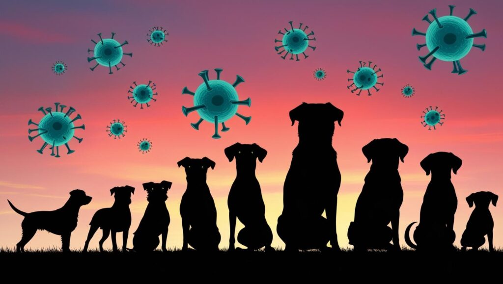 感染症のアイコンから犬をワクチンが守っているイメージイラスト