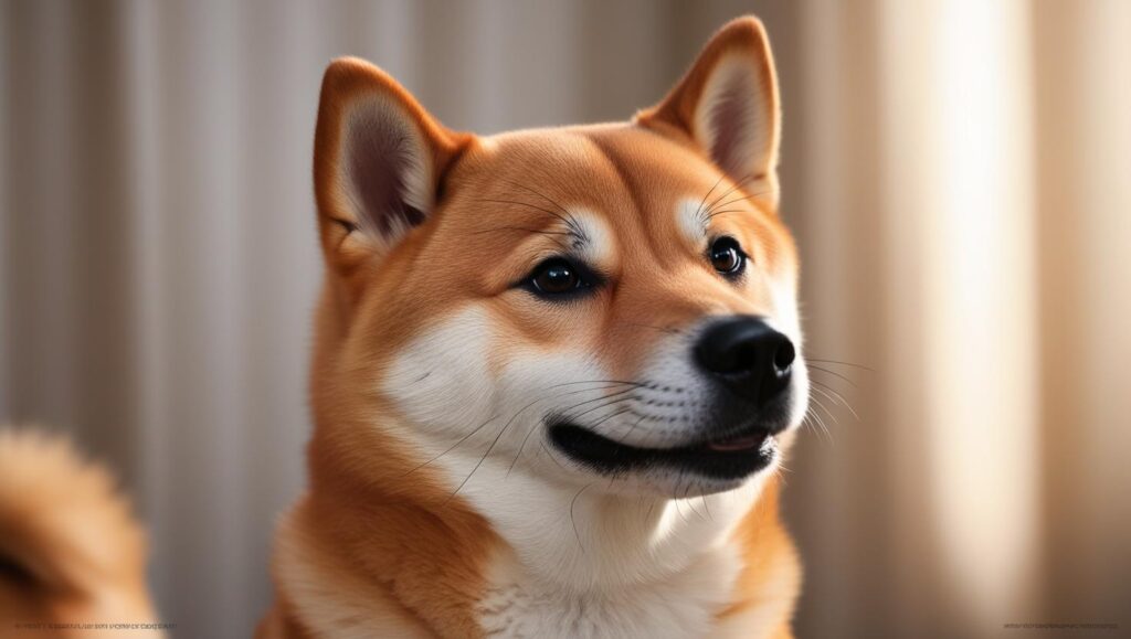 好奇心旺盛な表情で首をかしげる柴犬